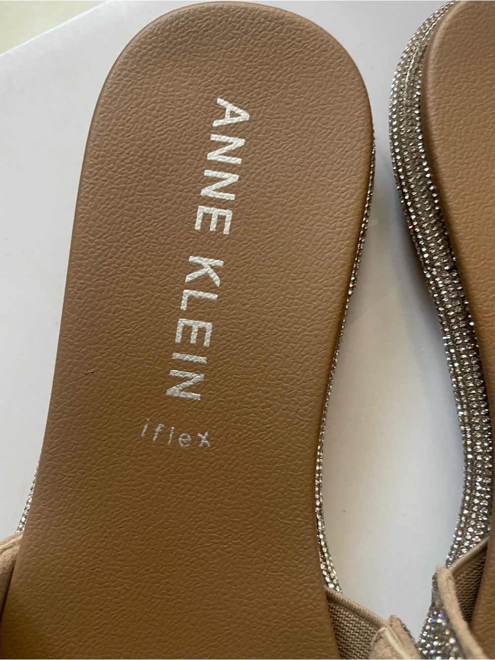 Anne Klein Amelie Beige Rhinestone Slide Sandals-Size 6.5 - Picture 5 of 13